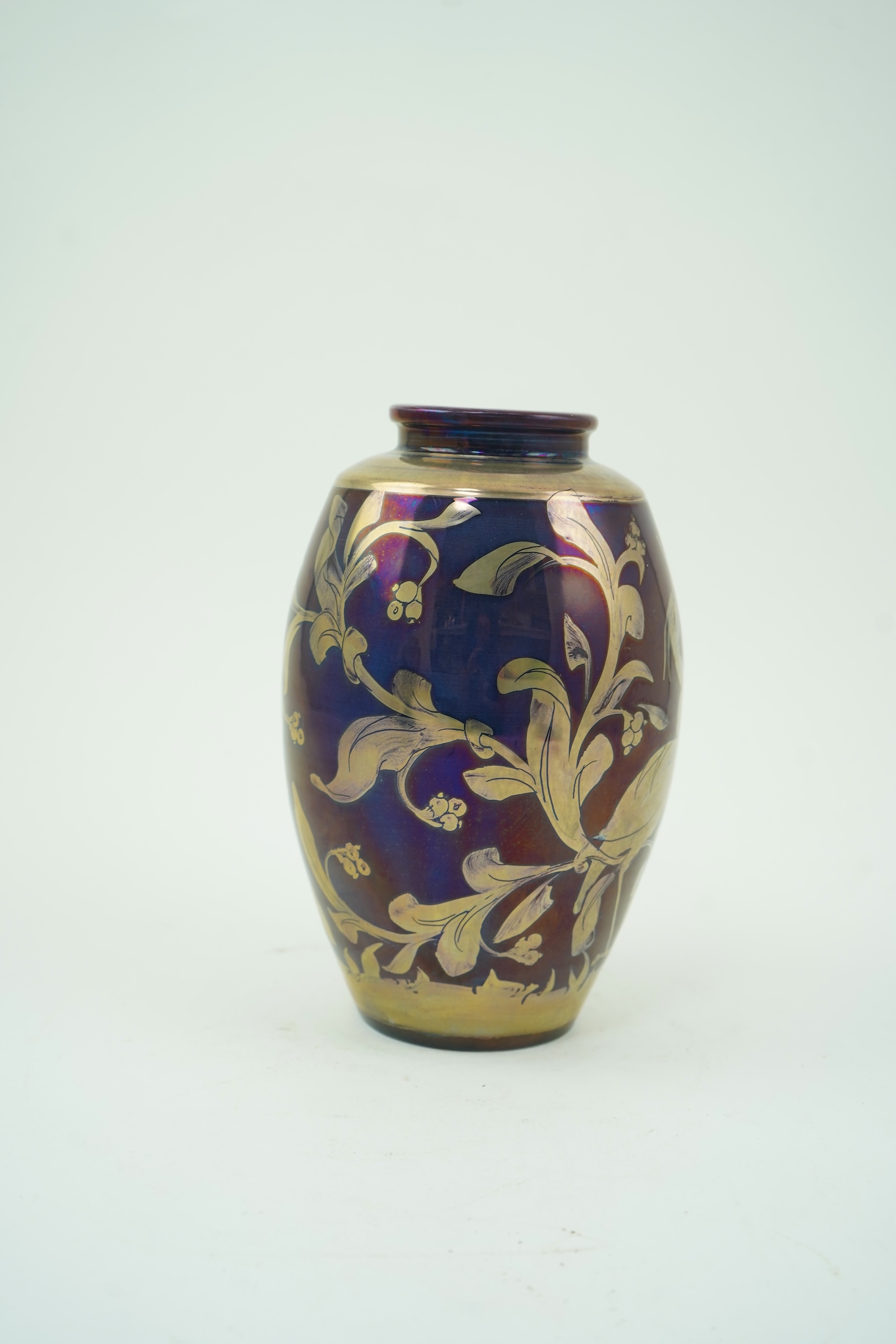 Jonathan Chiswell-Jones (b.1944): A silver and purple lustre pottery vase